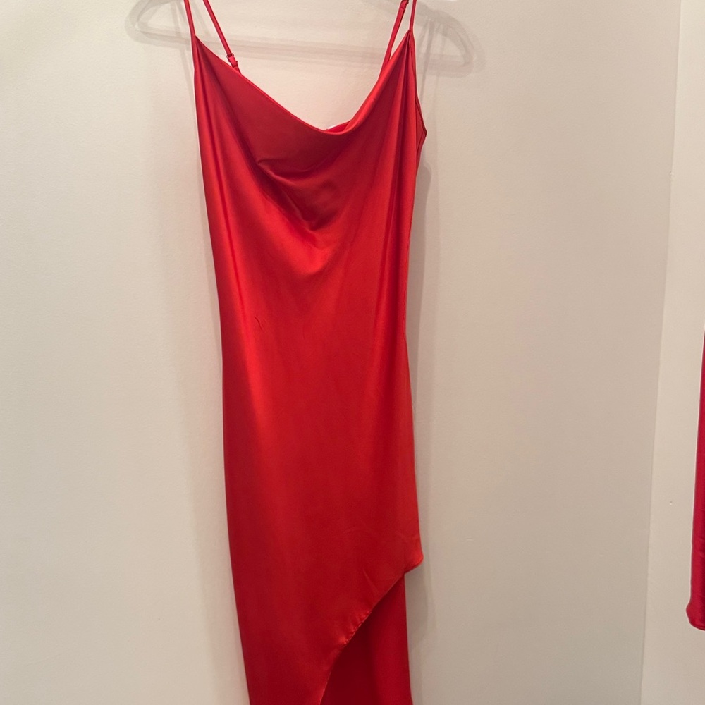 Steve Madden Red Satin Asymmetrical Slip Dress